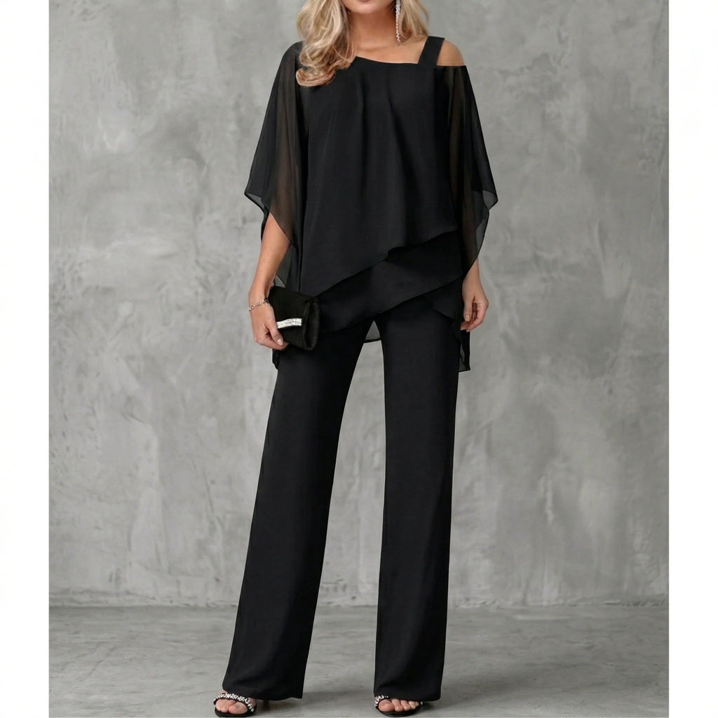 dames elegante jumpsuit met open schouder in donkerblauw