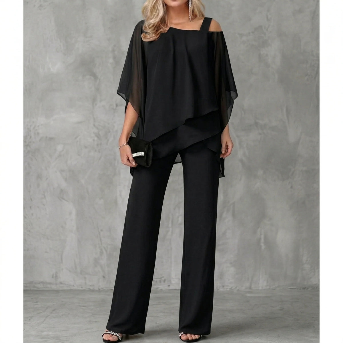 dames elegante jumpsuit met open schouder in donkerblauw