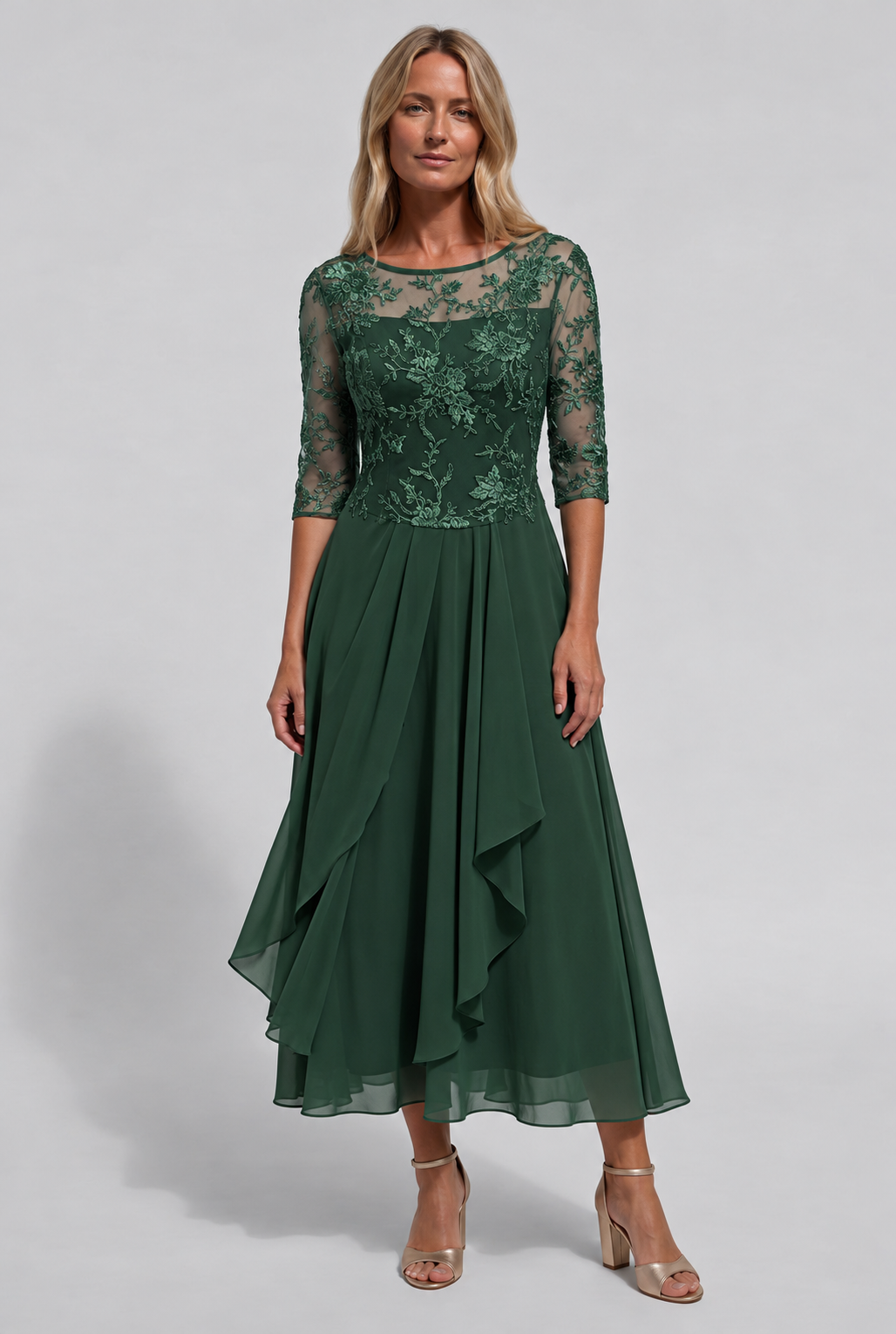 dames geborduurd flared midi jurk in groen