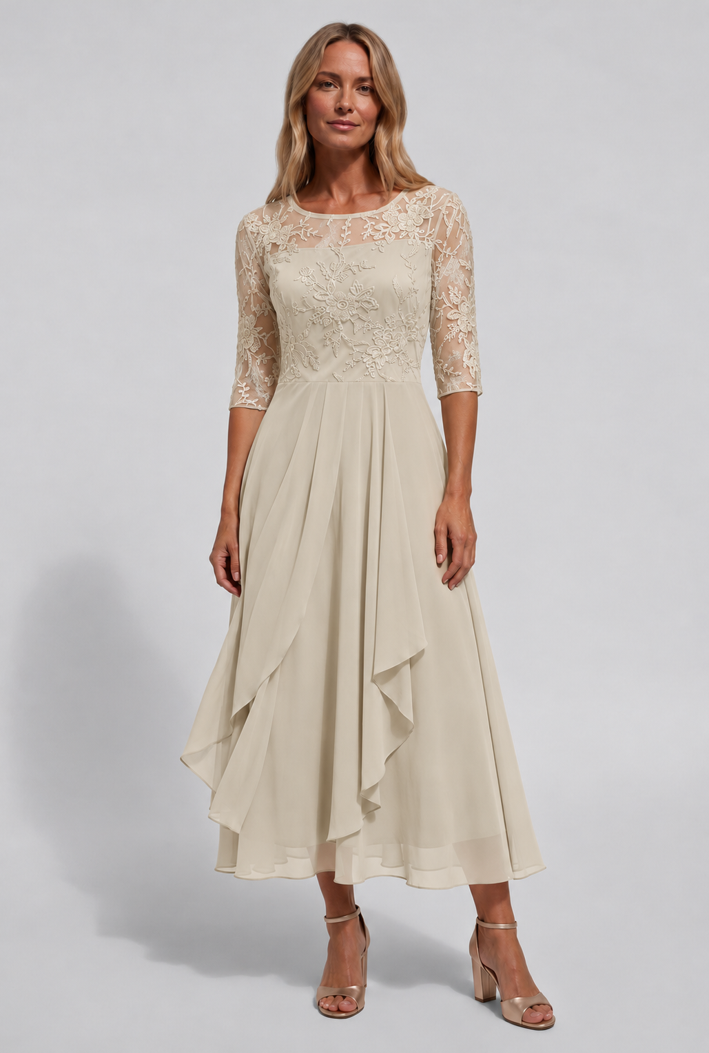 dames geborduurd flared midi jurk in khaki