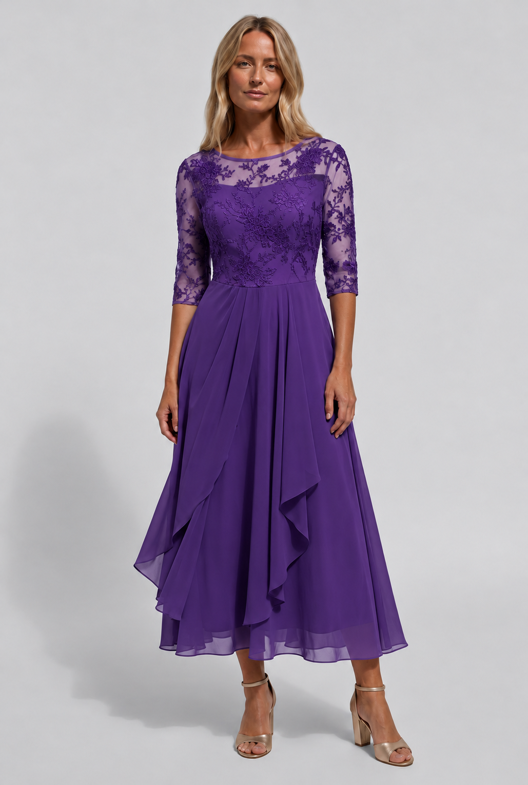 dames geborduurd flared midi jurk in violet