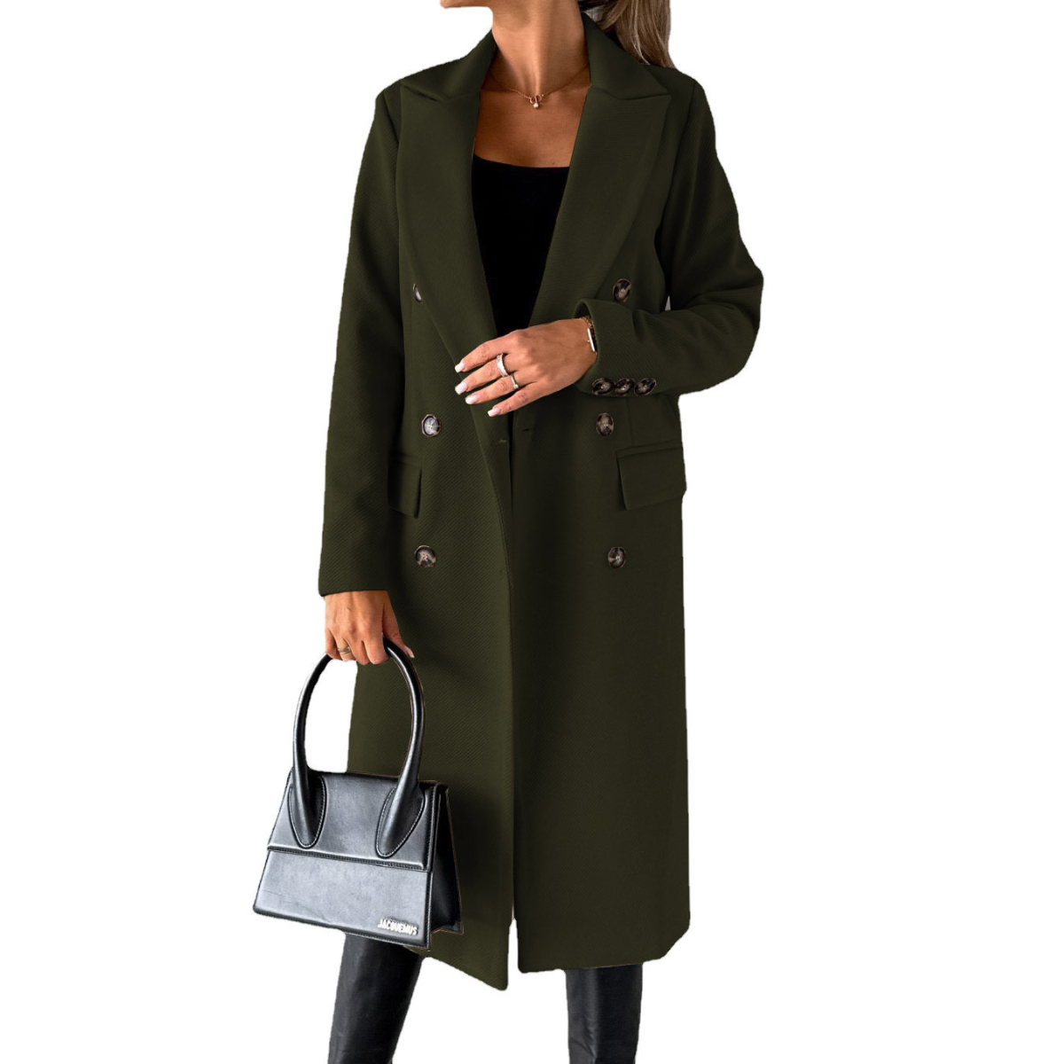 dames lange jas met revers en knoopsluiting in groen