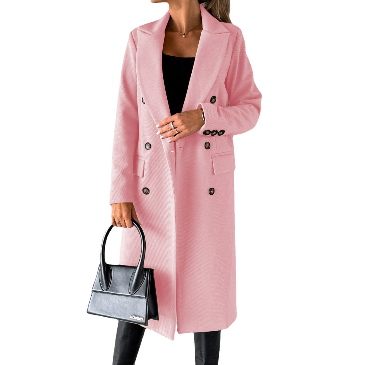 dames lange jas met revers en knoopsluiting in roze