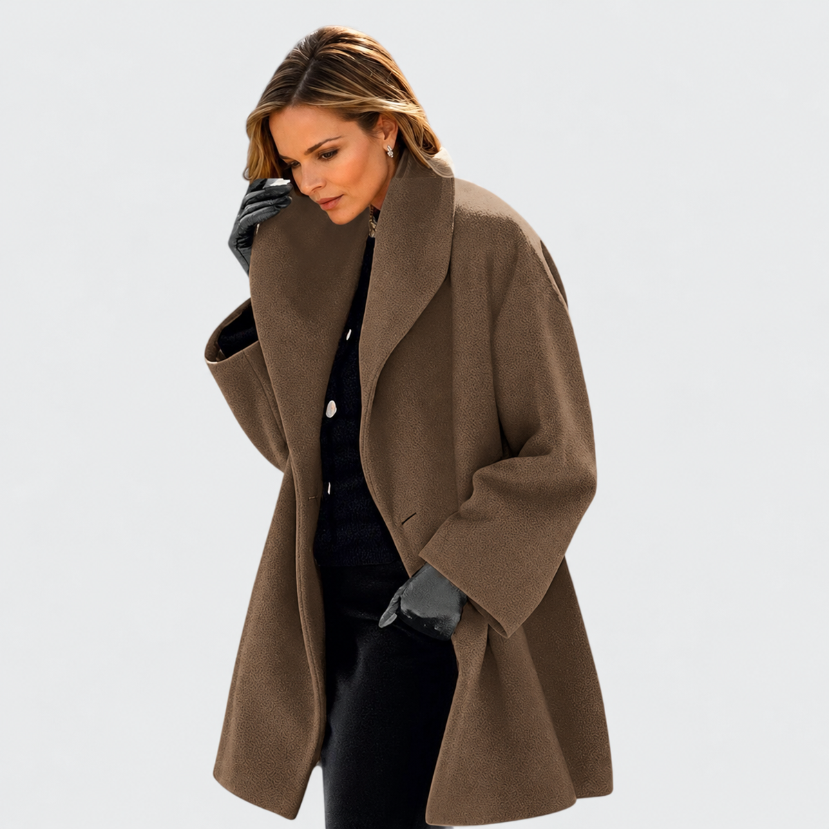 dames winterjas met brede revers in khaki