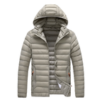 heren gewatteerde jas met capuchon in beige