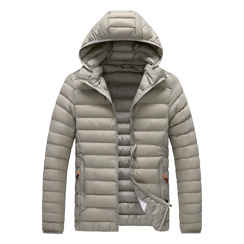 heren gewatteerde jas met capuchon in beige