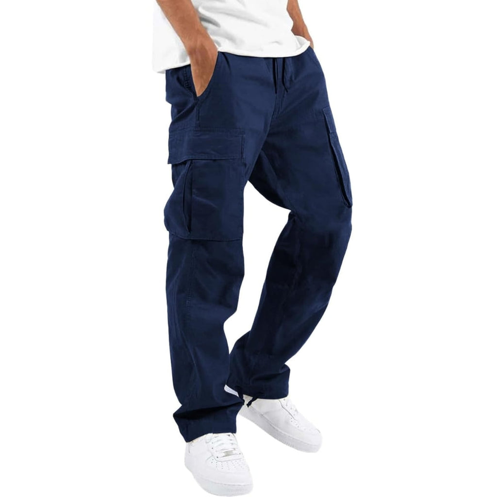 heren cargo broek met elastische taille in Blauw