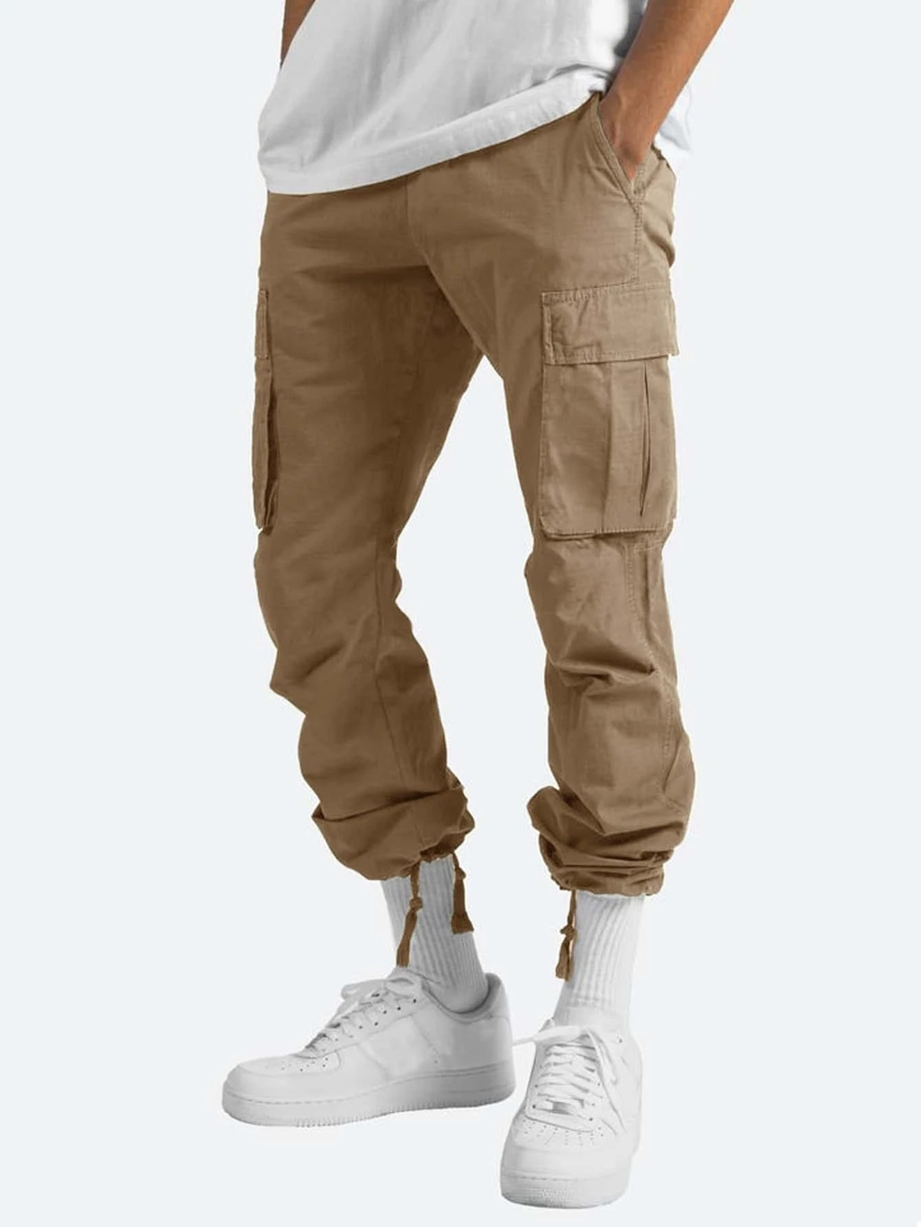 heren cargo broek met elastische taille in khaki