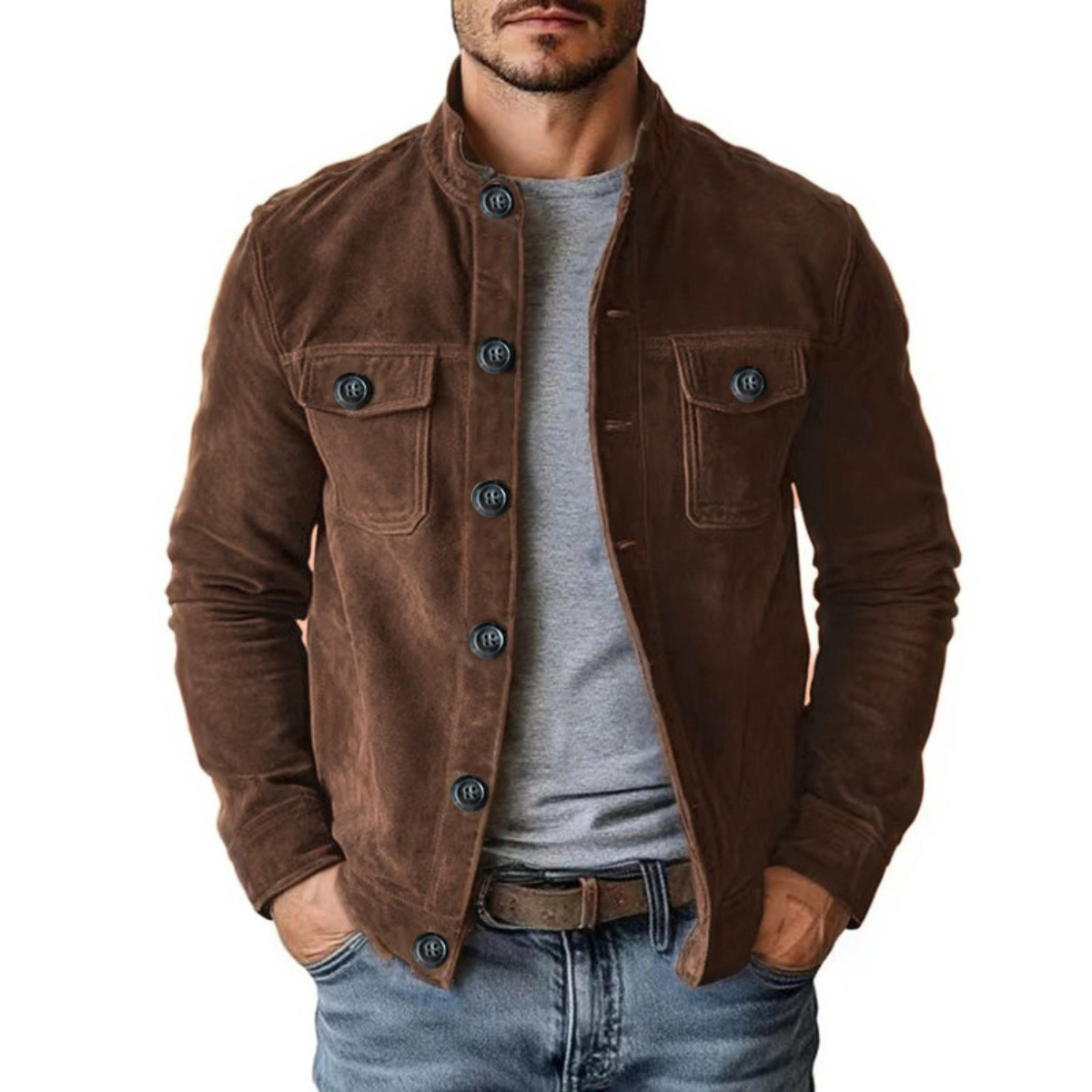 heren overshirt met hemdkraag en knoopsluiting in bruin