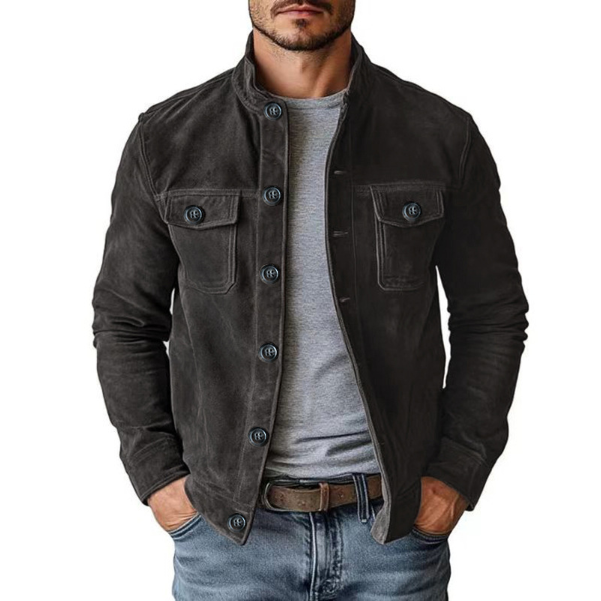 heren overshirt met hemdkraag en knoopsluiting in Donkergrijs