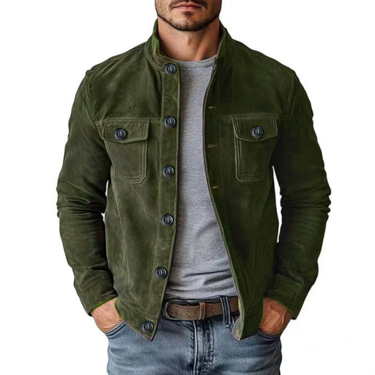 heren overshirt met hemdkraag en knoopsluiting in groen