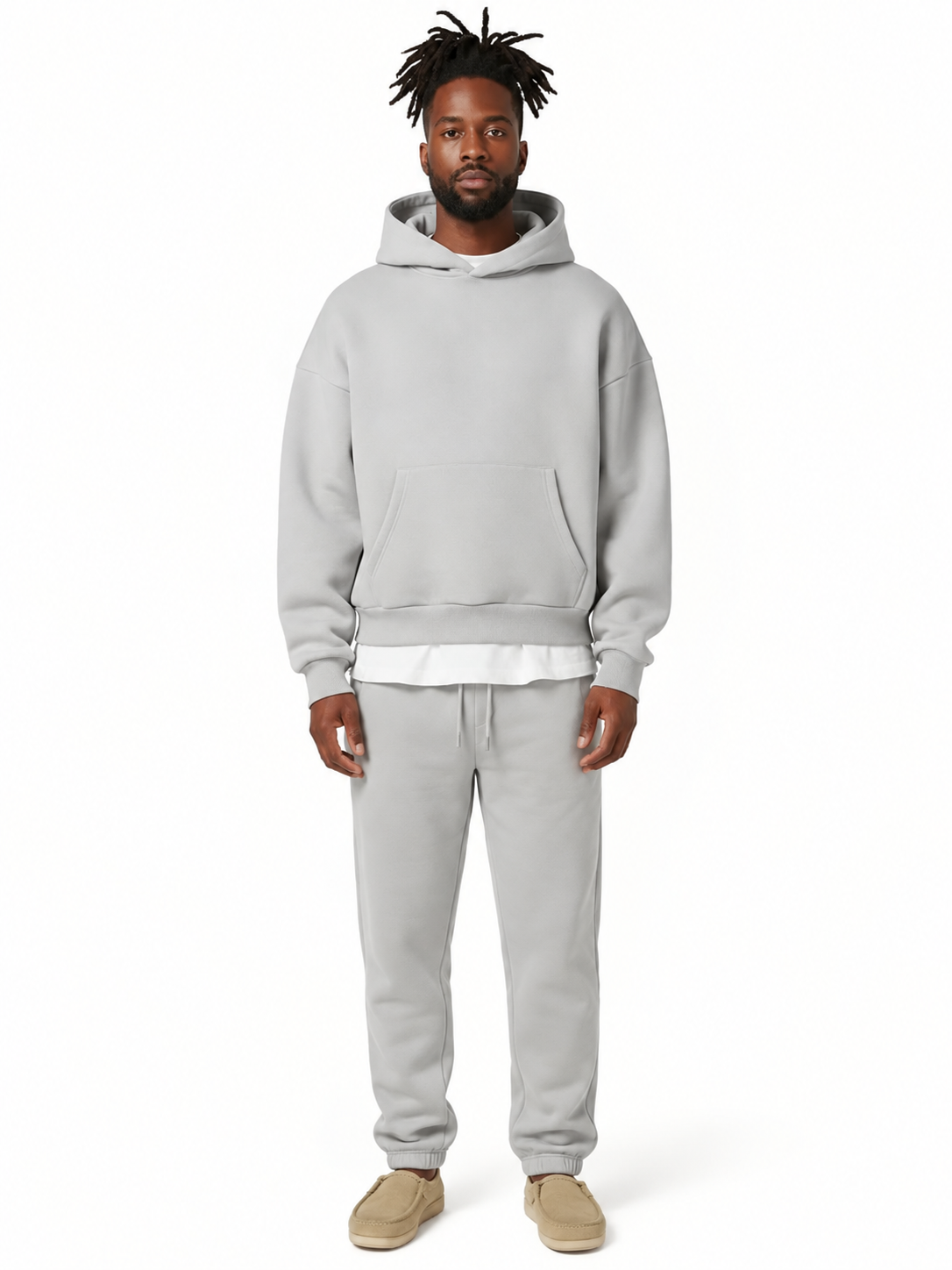 heren oversized hoodie set met wide leg joggingbroek in lichtgrijs
