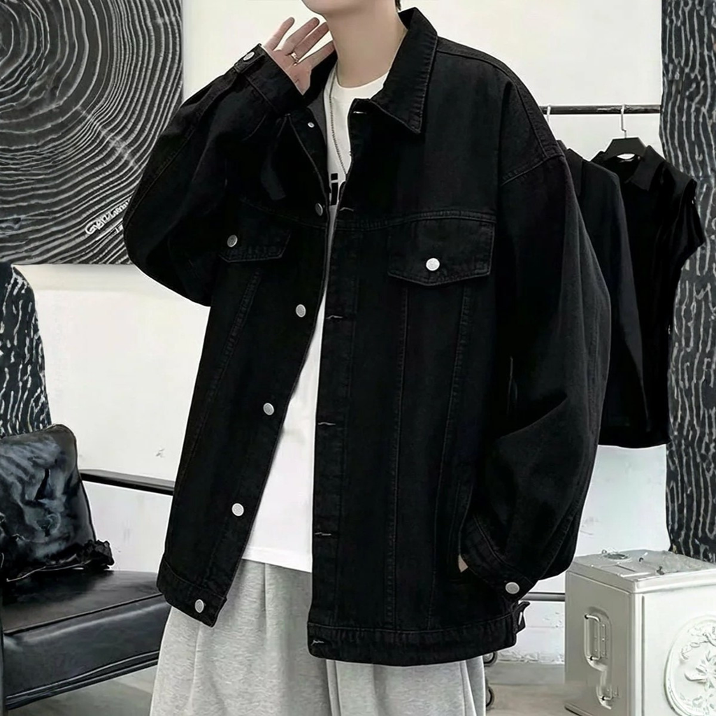 Heren Relaxed Fit Trucker Jacket met Knoopsluiting