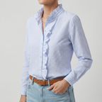 Refined Dames Blouse Met Ruches En Staande Kraag