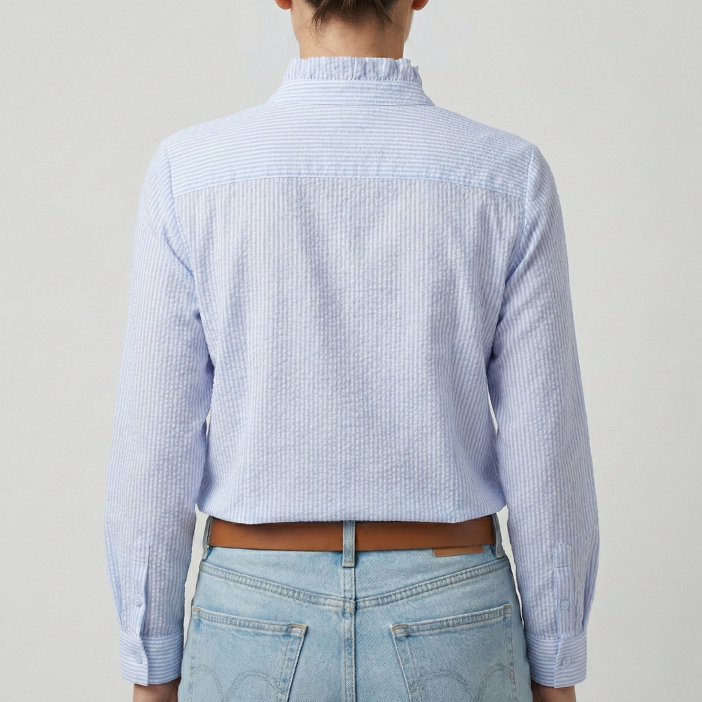 Refined Dames Blouse Met Ruches En Staande Kraag