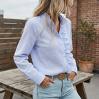 Refined Dames Blouse Met Ruches En Staande Kraag