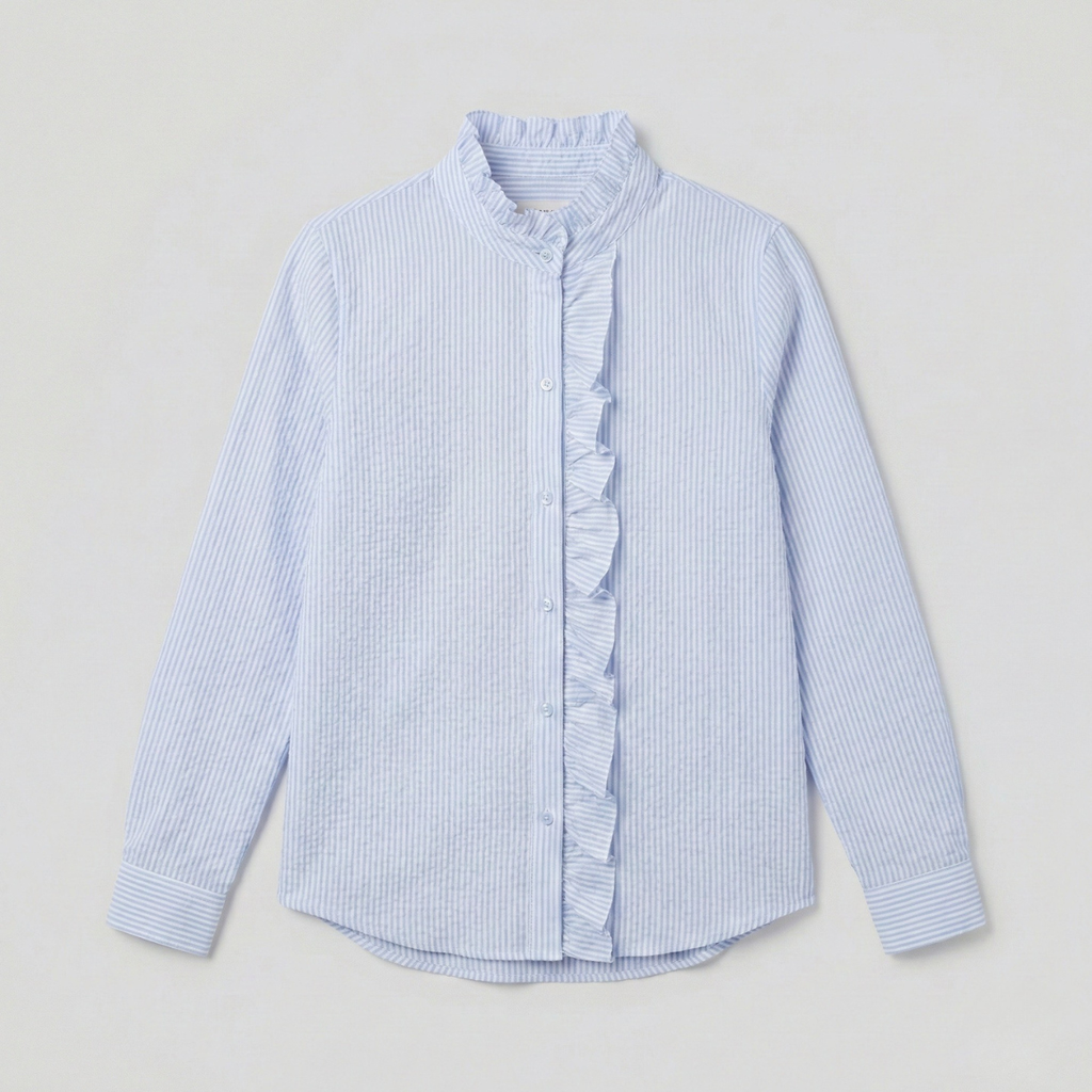 Refined Dames Blouse Met Ruches En Staande Kraag