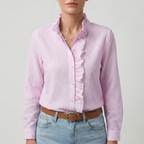 Refined Dames Blouse Met Ruches En Staande Kraag