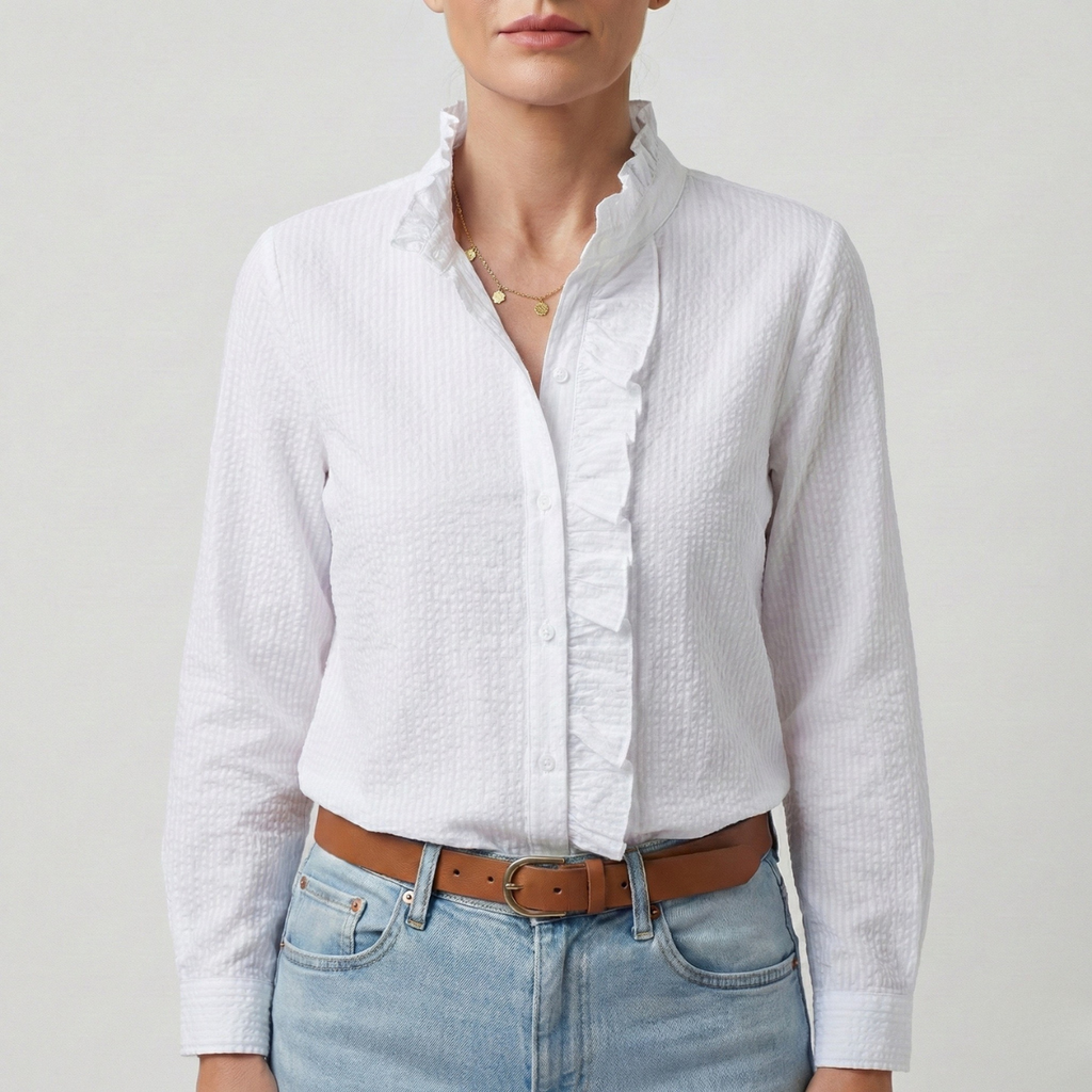 Refined Dames Blouse Met Ruches En Staande Kraag