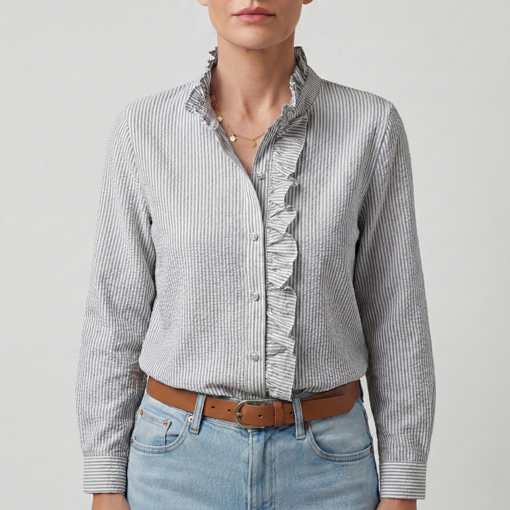 Refined Dames Blouse Met Ruches En Staande Kraag