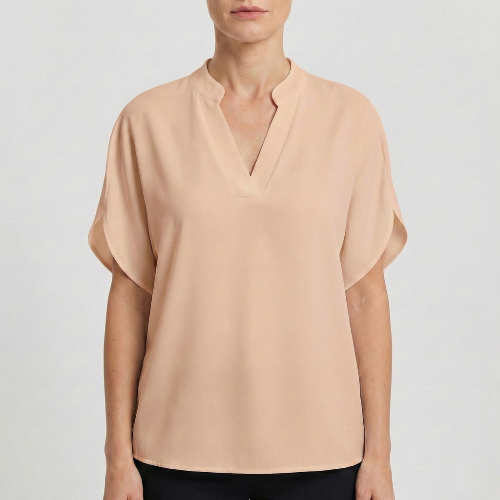 Refined Dames Blouse Met V-hals En Korte Mouwen