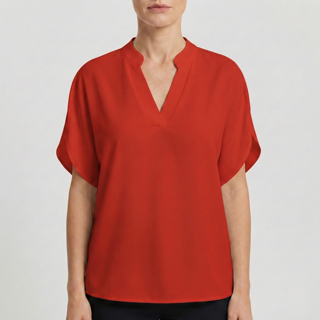 Refined Dames Blouse Met V-hals En Korte Mouwen