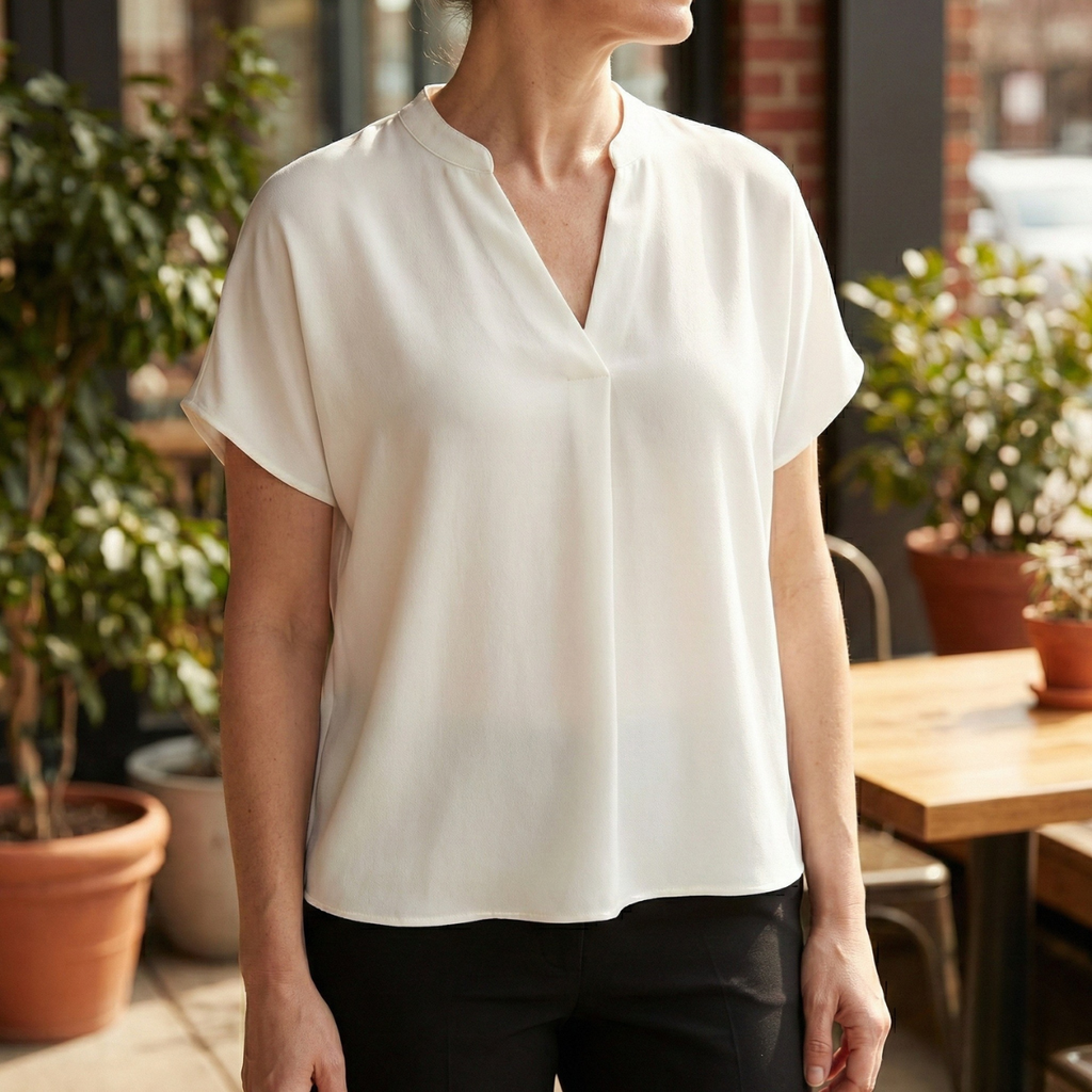 Refined Dames Blouse Met V-hals En Korte Mouwen