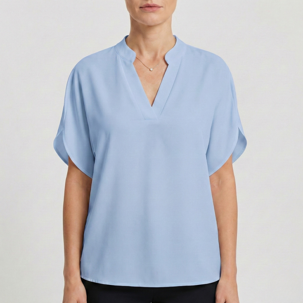 Refined Dames Blouse Met V-hals En Korte Mouwen