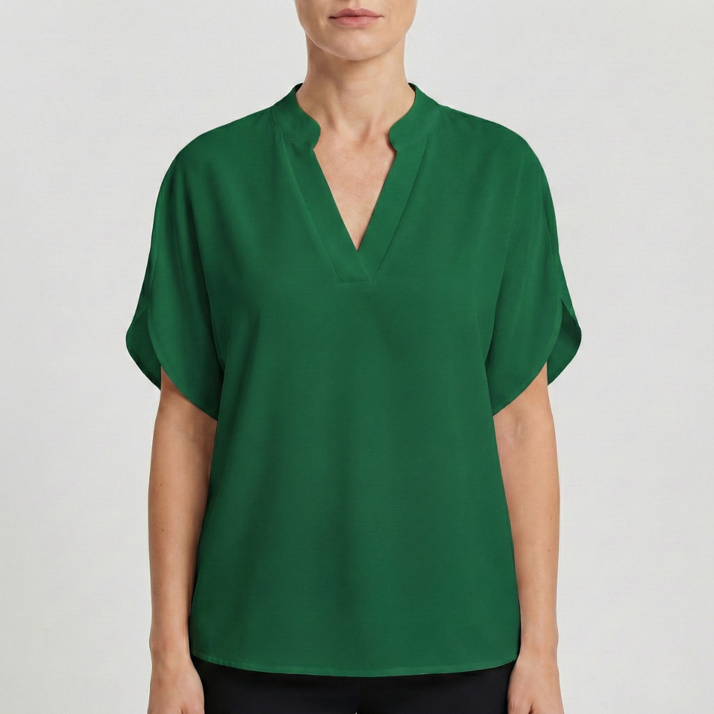 Refined Dames Blouse Met V-hals En Korte Mouwen