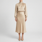 Refined Dames High Waist Midi Jurk met Lange Mouwen