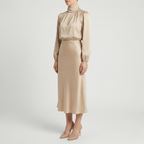 Refined Dames High Waist Midi Jurk met Lange Mouwen