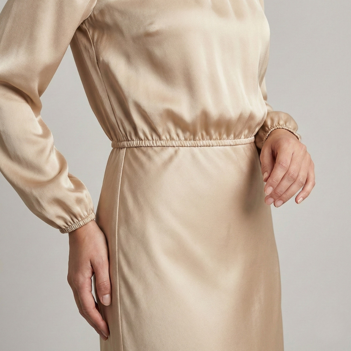 Refined Dames High Waist Midi Jurk met Lange Mouwen