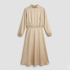 Refined Dames High Waist Midi Jurk met Lange Mouwen