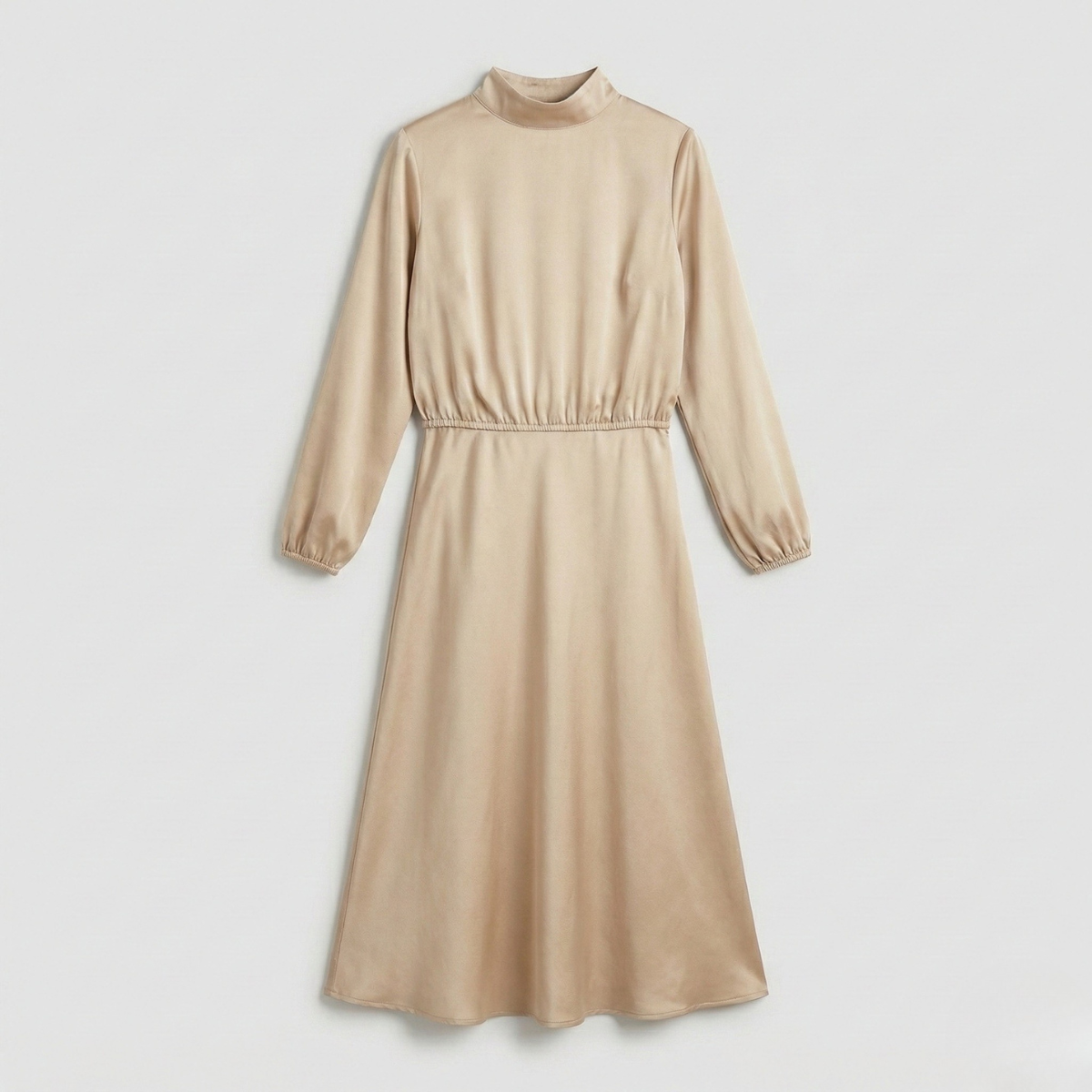 Refined Dames High Waist Midi Jurk met Lange Mouwen