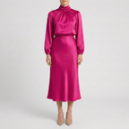 Refined Dames High Waist Midi Jurk met Lange Mouwen