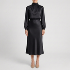 Refined Dames High Waist Midi Jurk met Lange Mouwen