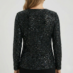 Refined Dames V-Hals Top met Lange Mouwen en Pailletten