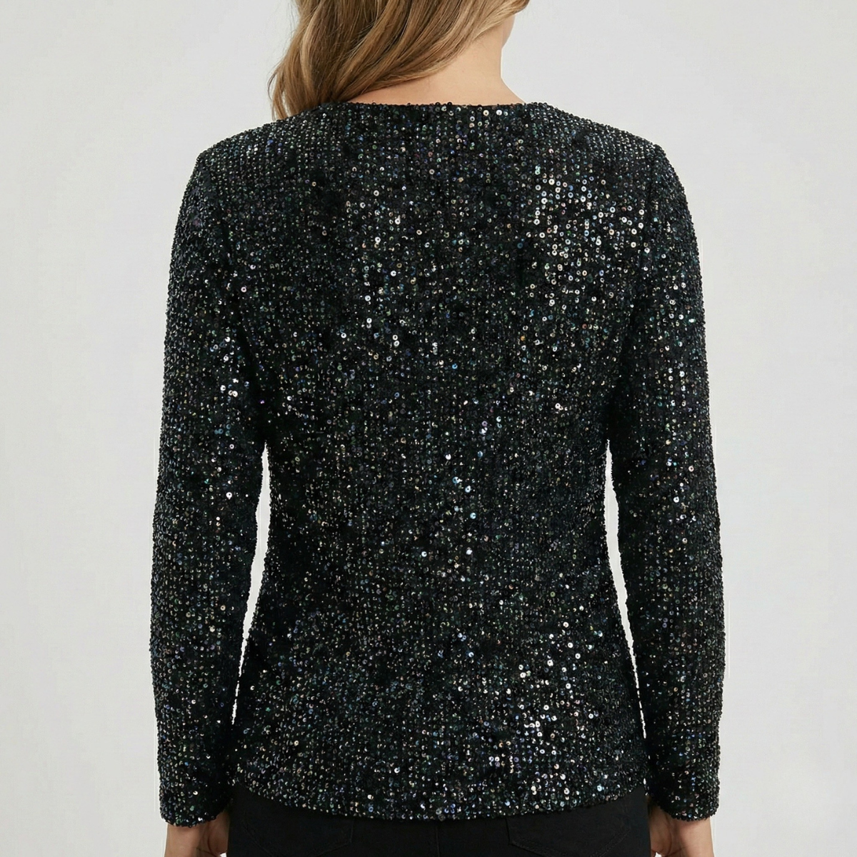 Refined Dames V-Hals Top met Lange Mouwen en Pailletten