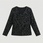 Refined Dames V-Hals Top met Lange Mouwen en Pailletten