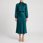 Refined Dames High Waist Midi Jurk met Lange Mouwen