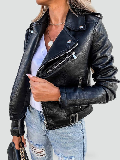dames biker jacket met schuine rits