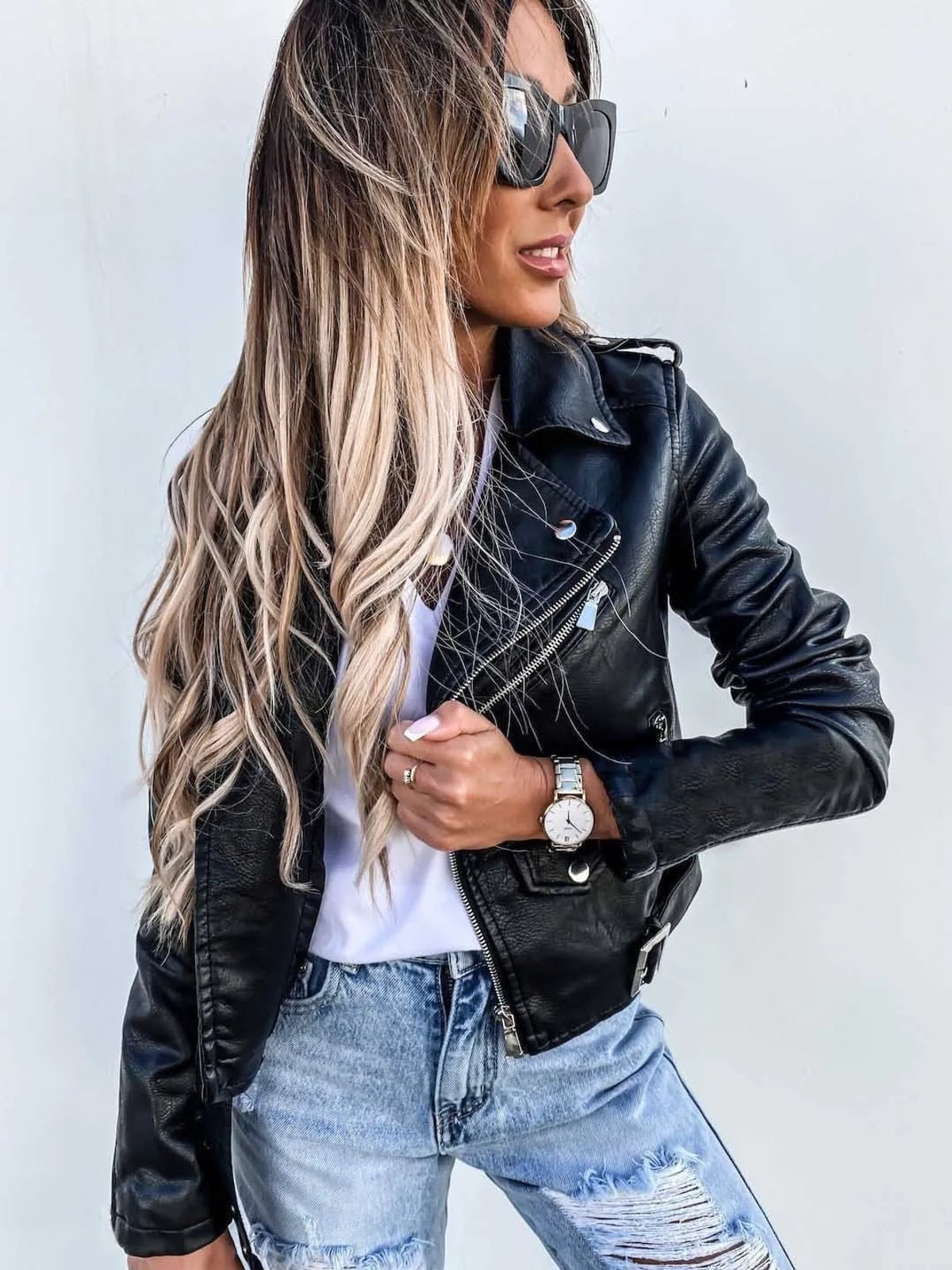 dames biker jacket met schuine rits