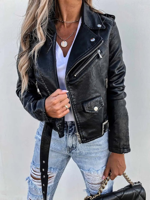 dames biker jacket met schuine rits in zwart