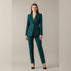 dames blazer set met rechte broek in petrol