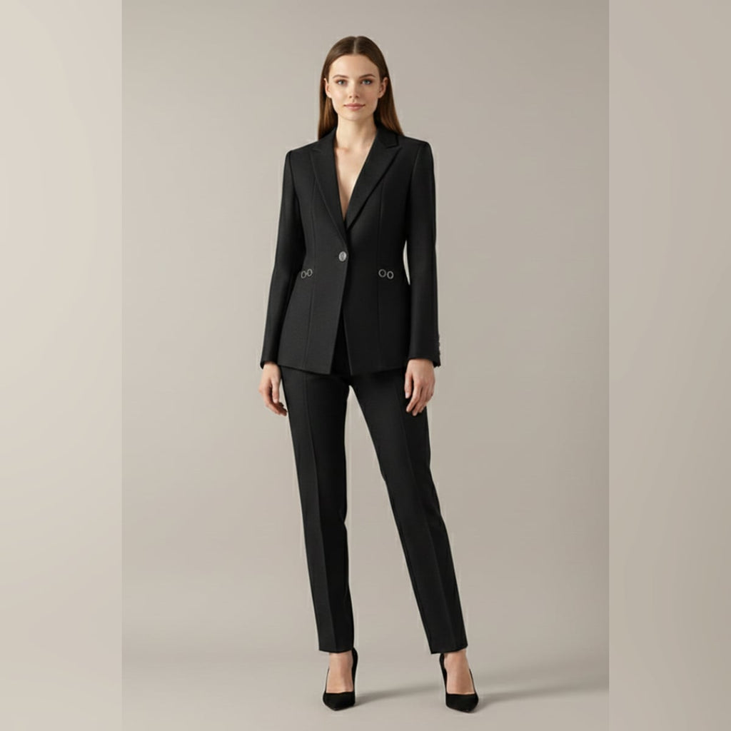 dames blazer set met rechte broek in zwart