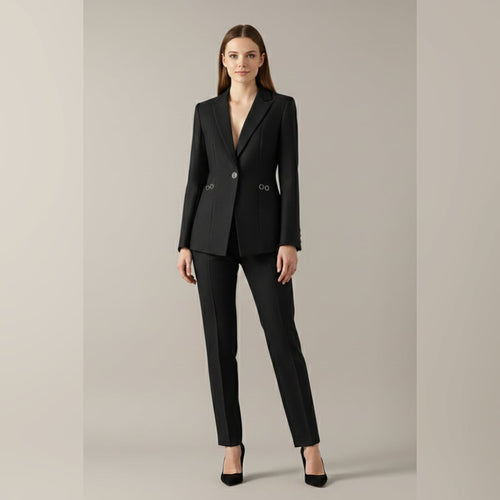 dames blazer set met rechte broek in zwart