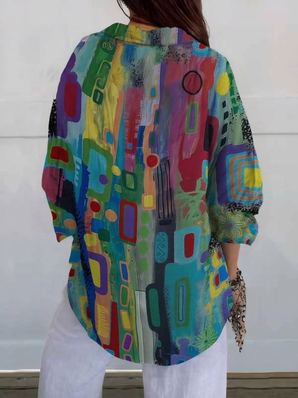 dames blouse lange mouw met grafische print in meerkleurig