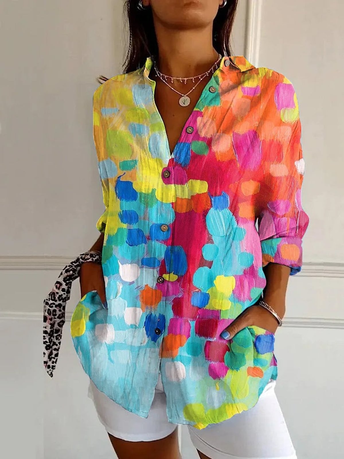 dames blouse lange mouw met grafische print in meerkleurig 3