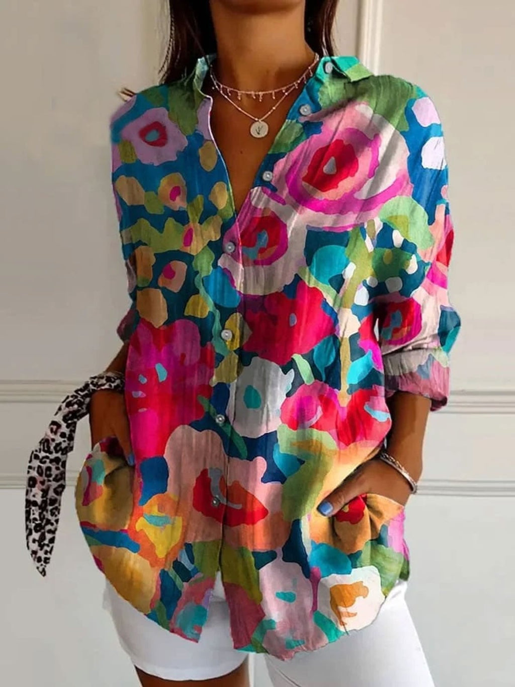 dames blouse lange mouw met grafische print in meerkleurig 2