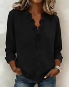 dames blouse lange mouw met ruches in zwart